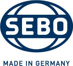 Logo von "SEBO - MADE IN GERMANY" in blau und weiß